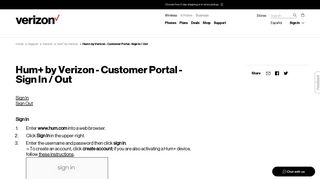 Hum+ by Verizon - Customer Portal - Sign In / Out | Verizon Wireless