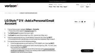 LG Stylo 2 V - Add a Personal Email Account | Verizon Wireless