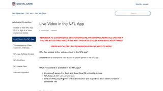 Live Video in the NFL App – NFL Digital Care