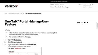 One Talk Portal - Manage User Feature | Verizon Wireless