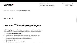 One Talk Desktop App - Sign In | Verizon Wireless