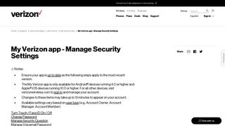 My Verizon app - Manage Security Settings | Verizon Wireless