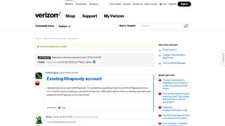 Existing Rhapsody account | Verizon Community