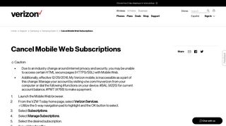Cancel Mobile Web Subscriptions | Verizon Wireless
