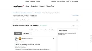 Solved: How do I find my router's IP address - Verizon Fios ...
