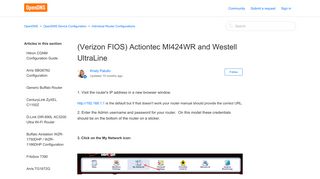 (Verizon FIOS) Actiontec MI424WR and Westell UltraLine – OpenDNS