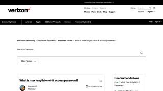 What is max length for wi-fi access password? | Verizon Community