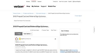 $150 Prepaid Card and Referral Sign Up bonus... - Verizon Fios ...