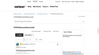 FIOS Welcome Bonus Link - Verizon Fios Community - Verizon Forums