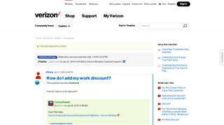 How do I add my work discount? - Verizon Community - Verizon Wireless