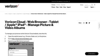 Verizon Cloud - Web Browser - Tablet / Apple iPad - Manage Picture ...