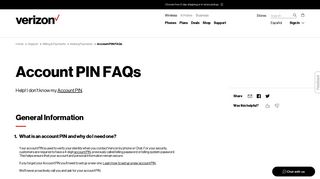 Account PIN FAQs | Verizon Wireless