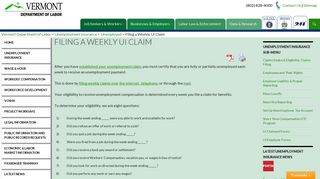 Filing a Weekly UI Claim | Vermont Department of Labor