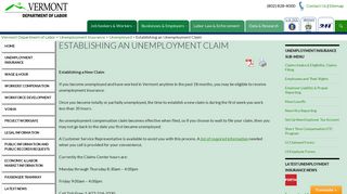 Establishing an Unemployment Claim | Vermont Department of Labor