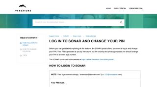 Versature — LOG IN TO SONAR AND CHANGE YOUR PIN