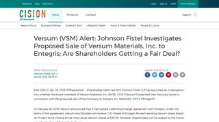 Versum (VSM) Alert: Johnson Fistel Investigates Proposed Sale of ...