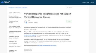 Vertical Response Integration does not support Vertical Response ...