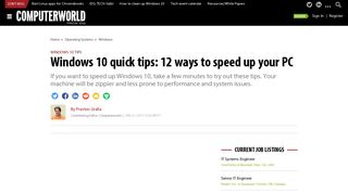 Windows 10 quick tips: 12 ways to speed up your PC | Computerworld