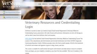 Vet Login / Credentialing: VetStem Cell Therapy