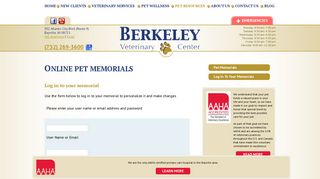 Login to Online Pet Memorials | Berkeley Veterinary Center