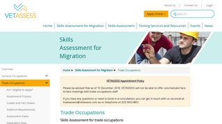Trade Occupation Migration Skills Assessment - VETASSESS