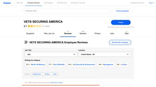 Working at VETS SECURING AMERICA: 58 Reviews | Indeed.com