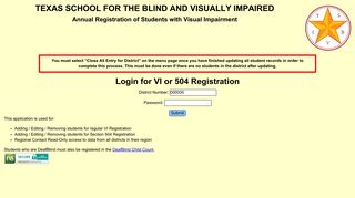 VI Registration Login Screen
