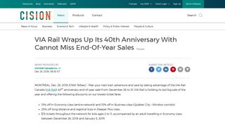 VIA Rail Wraps Up Its 40th Anniversary With Cannot Miss End-Of-Year ...