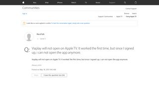 Viaplay will not open on Apple TV. It wor… - Apple Community