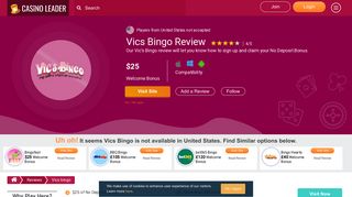 Vics Bingo Review - Sign Up and Claim $25 No Deposit Bonus
