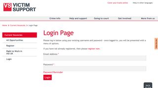 Login Page - Current vacancies - Victim Support