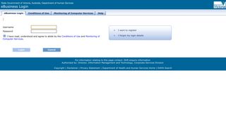 eBusiness Login, Department of Human Services.