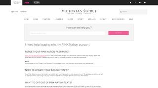 I need help logging into my PINK Nation account - Customer Service