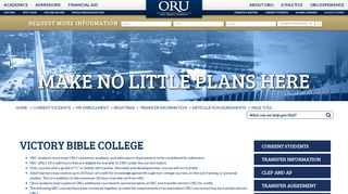 Victory Bible College - Oral Roberts University