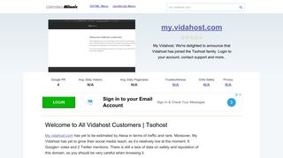 My.vidahost.com website. Welcome to All Vidahost Customers | Tsohost.