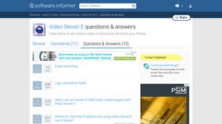 Video Server E: Questions and Answers - Software Informer