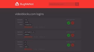 videoblocks.com passwords - BugMeNot