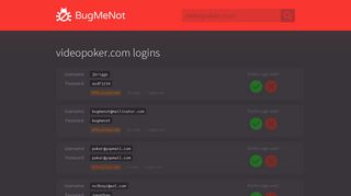videopoker.com passwords - BugMeNot