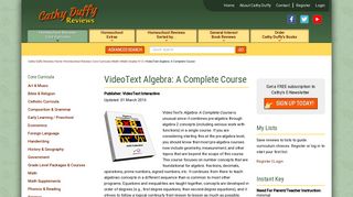 Videotext Algebra: A Complete Course - Cathy Duffy Reviews