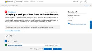 Changing e-mail providers from Bell to Videotron - Microsoft Community