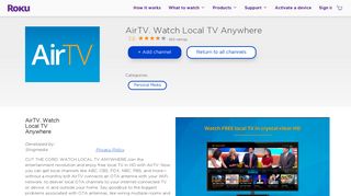 AirTV. Watch Local TV Anywhere | Roku Channel Store | Roku
