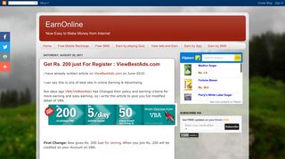 Get Rs. 200 just For Register : ViewBestAds.com|EarnOnline