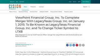 ViewPoint Financial Group, Inc. To Complete Merger With ...