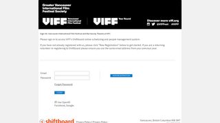 Welcome to Vancouver International Film Festival Shiftboard Login Page