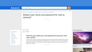 Default user name and password for vilar ip camera - Answers.com