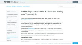 Connecting to social media accounts and posting your Vimeo activity ...