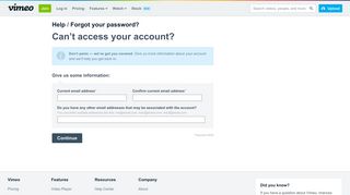 Can't access your account? on Vimeo