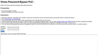 Vimeo Password Bypass PoC - opNsec.com