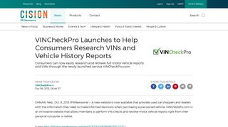 VINCheckPro Launches to Help Consumers Research VINs and ...
