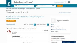 Vinebrook Homes Ohio LLC | Complaints | Better Business Bureau ...